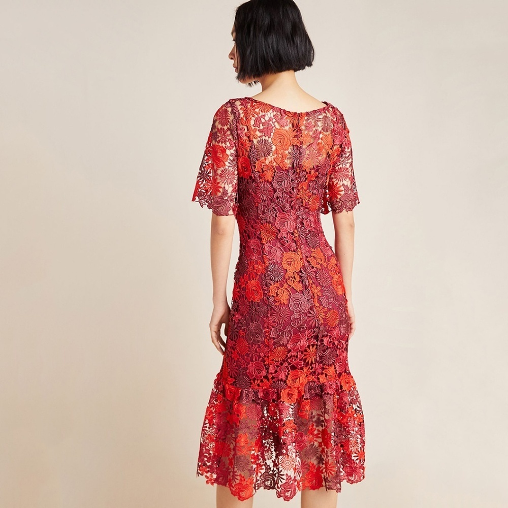 Eva Franco Anthropologie Embroidered Flounce Dress Floral Lace wedding prom - Picture 2 of 7